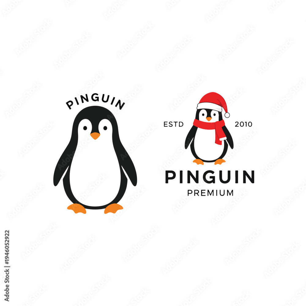 Obraz premium Creating a charming set of vector penguin mascots, including a festive winter character