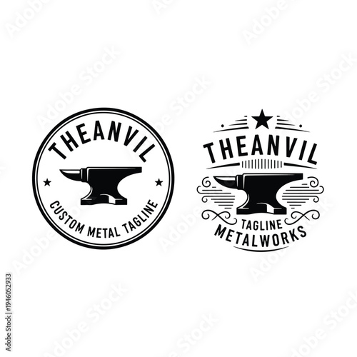 Classic anvil vector logo designs for metalworking businesses and artisan craft branding