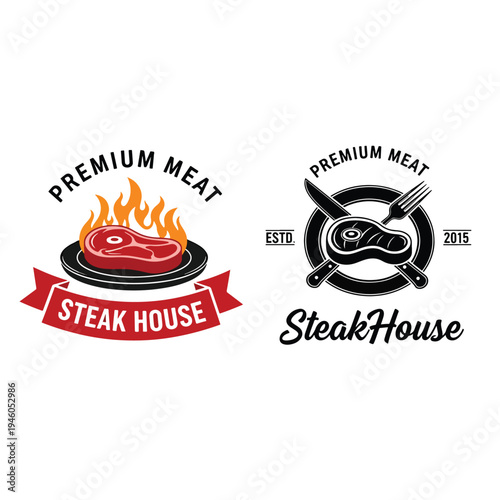 Premium Meat Steak House Restaurant Logo Collection with Grilling and Cutlery