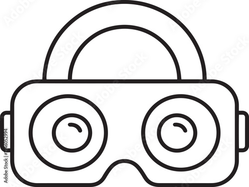 A simple black line drawing of virtual reality goggles on a white background