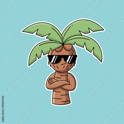 Cartoon palm tree wearing sunglasses.
