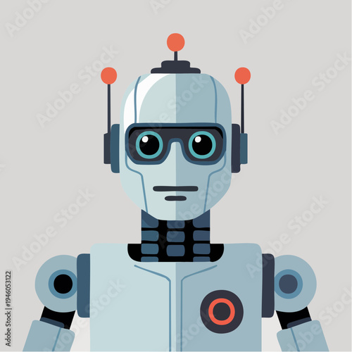 Cute Retro Robot Character - Friendly AI Bot Illustration, Technology Icon
