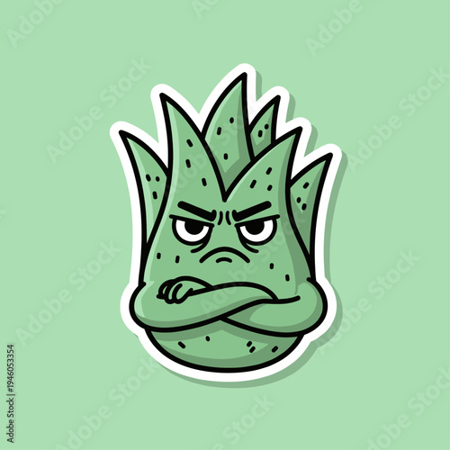 Angry Cartoon Cactus Face Expression.