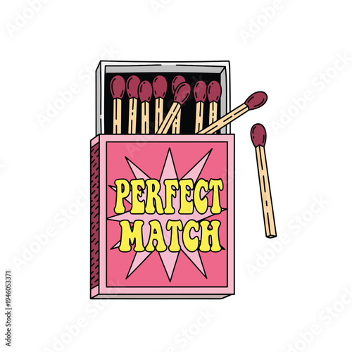 Graphic of an open matchbox with 'Perfect Match' text, matches, representing ideal compatibility.