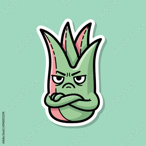 Cartoon angry plant face sticker.