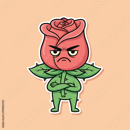 Angry Rose Cartoon Character Portrait.