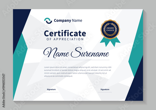 minimal blue and green certificate design template