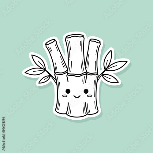 Bamboo Cartoon Character Smiling Face.