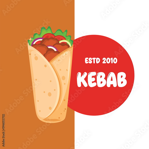 Appetizing Kebab Wrap Vector Illustration for Food Business Branding and Menus