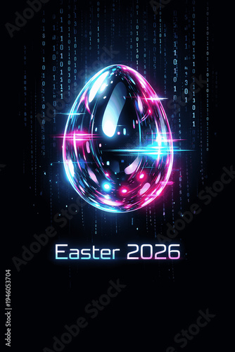neon easter egg, futuristic easter theme with binary code and neon lights for tech and digital culture in 2026