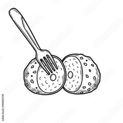 Cutlets with fork food illustration sketch style white background