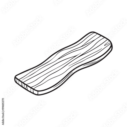 Curved Wooden Plank with Wood Grain Detail Isolated on White Background Stock Illustration