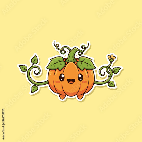 Smiling Cartoon Pumpkin Character Face.
