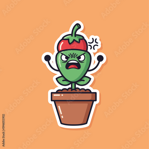 Angry cartoon chili pepper plant.