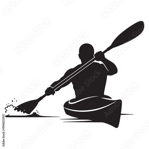 A person kayaking on calm water in silhouette