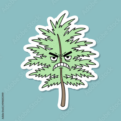 Angry cartoon tree face expression.