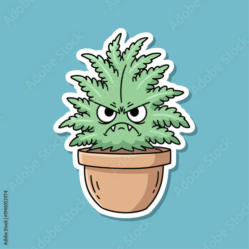 Angry cannabis plant in pot.