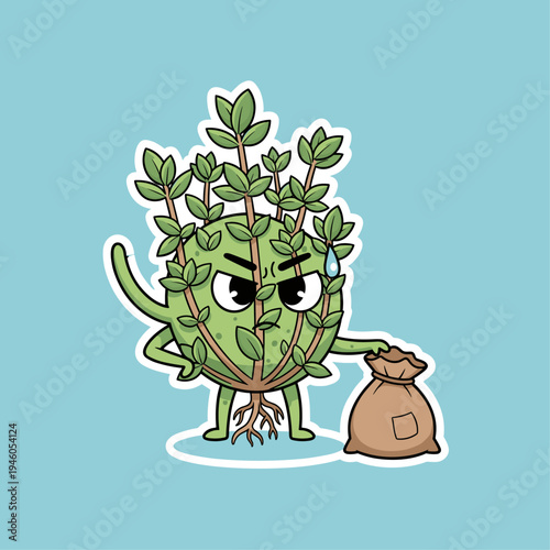 Cartoon plant with angry face.