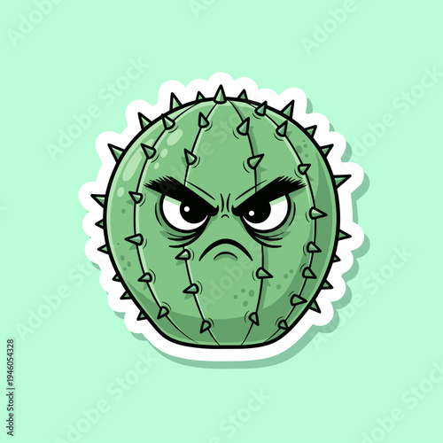 Angry cartoon cactus face closeup.