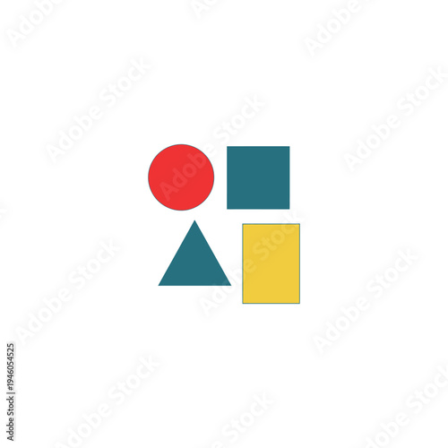 Colorful geometric shapes arranged together closely.