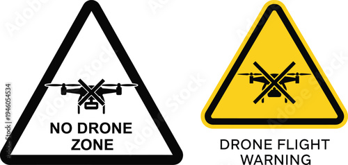 Drone warning sign and no drone zone signs vector
