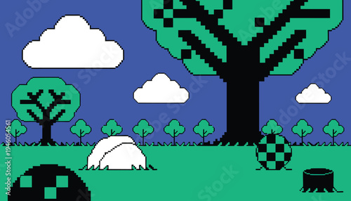 Vibrant cartoon landscape of Whimsical enchanted forest path leading to a hidden garden of vibrant blooms Vector