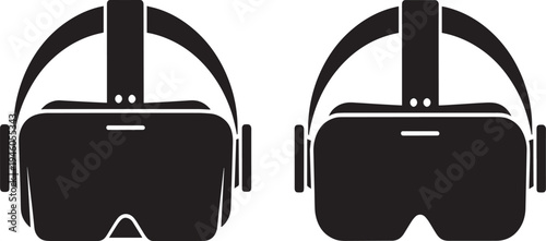 A pair of black virtual reality headsets on a white background