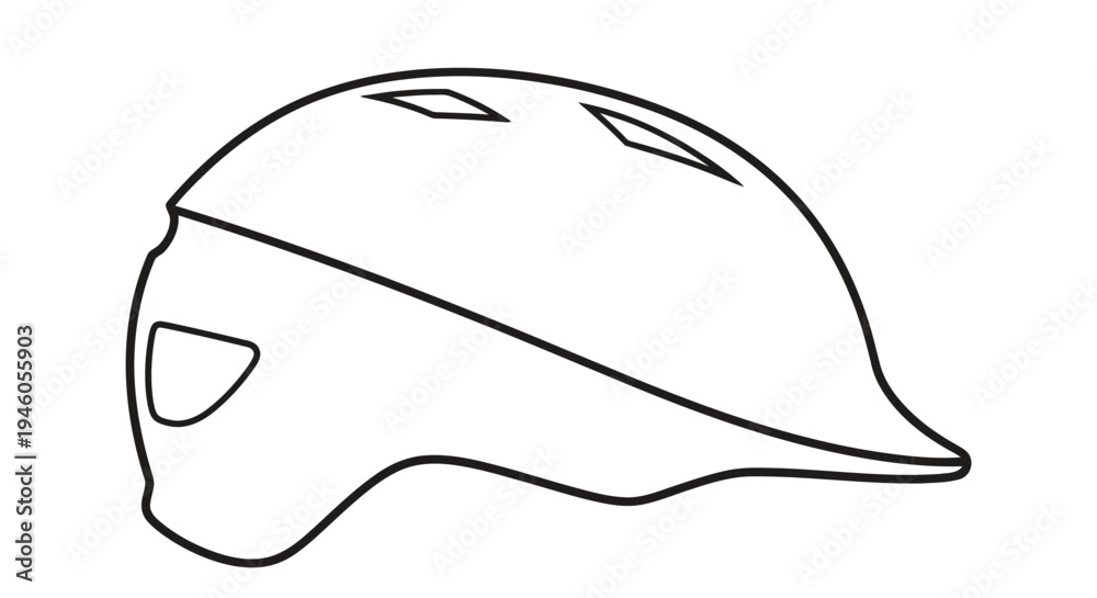 Fototapeta premium Line art illustration of a cycling helmet shown in a side view