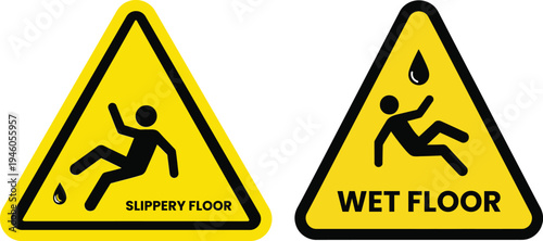Wet Floor and Slippery Surface Warning Sign Vector for Public Safety and Accident Prevention