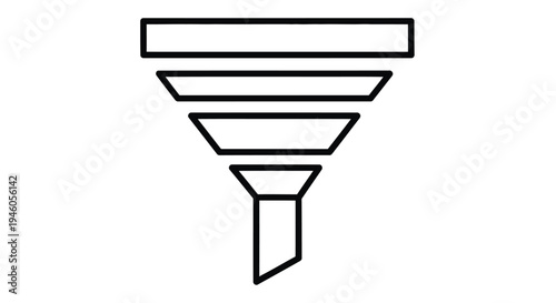 Simple black and white illustration of a funnel with decreasing width levels