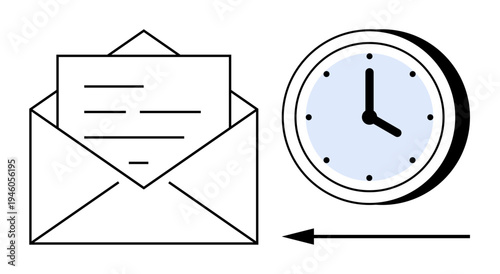 Email scheduling concept. Email scheduling with envelope and clock for planning effective communication. Email scheduling improves productivity and organized message delivery. For business