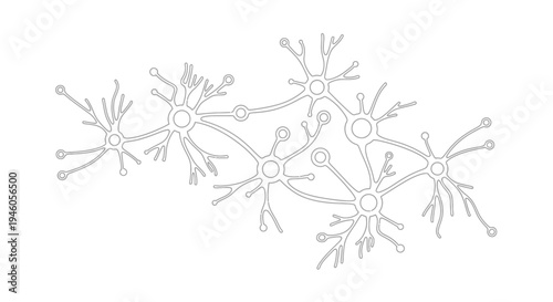A black and white illustration depicting a network of interconnected neurons