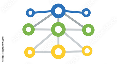 Colorful network diagram with interconnected circles representing nodes and connections