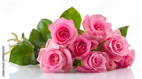 A Beautiful Bouquet of Delicate Pink Roses with Lush Green Leaves.