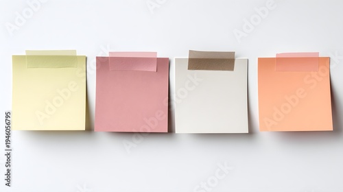Four colorful sticky notes attached to a white wall.