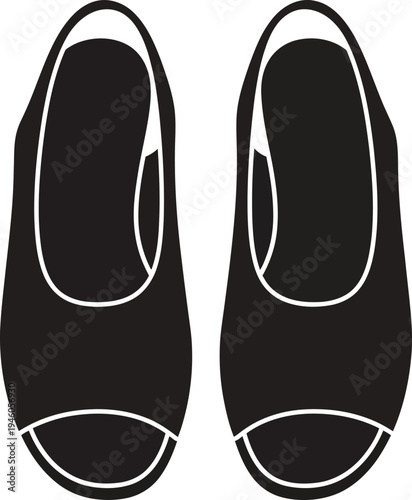 Top view illustration of a pair of classic black ballet flats or simple slip-on shoes