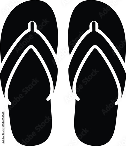 Black silhouette icon of a pair of summer flip flops or beach sandals viewed from above