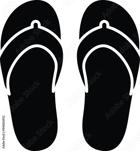 Simple black and white icon of a pair of flip flops for summer beach activities