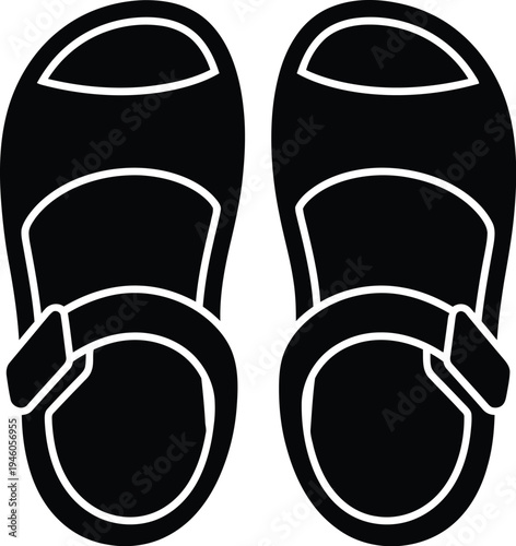 Pair of casual summer sandals with adjustable straps shown from a top down perspective