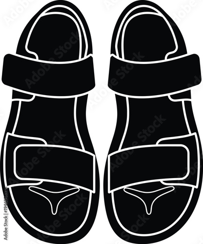 A pair of black casual sandals with adjustable velcro straps and a toe post design