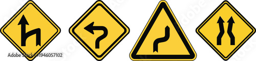 Road signs indicating various turns and lane changes ahead