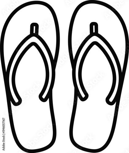A pair of casual flip flops shown from a top-down perspective in a minimalist line art style.