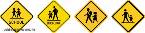 School crossing signs with various pedestrian and adult combinations