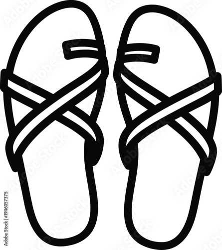 Simple outline illustration of a pair of summer sandals with cross straps and a toe loop.
