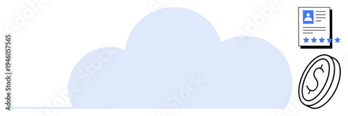 Cloud illustration with a profile rating document and coin representing digital identity, cloud storage, data security, and financial technology. Ideal for data management, fintech, cloud computing