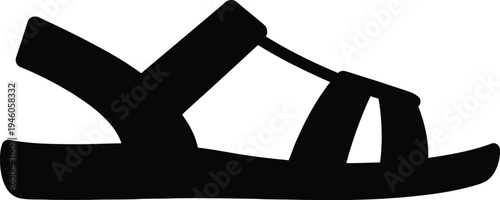 Black silhouette of a comfortable summer sandal with straps and a sturdy sole for outdoor activities