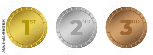 Set of premium gold, silver and bronze badges for first, second and third place achievement