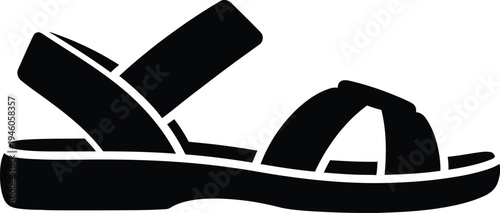 Minimalist black sandal icon featuring cross straps and an ankle support for casual wear.