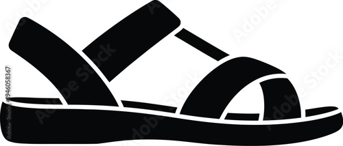 Black silhouette of a comfortable summer sandal with multiple straps and a thick sole