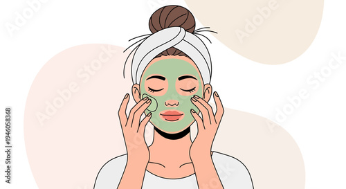 Woman applying facial mask beauty treatment skincare routine
